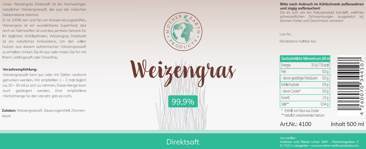 Weizengras Direktsaft 99,9% 500 ml